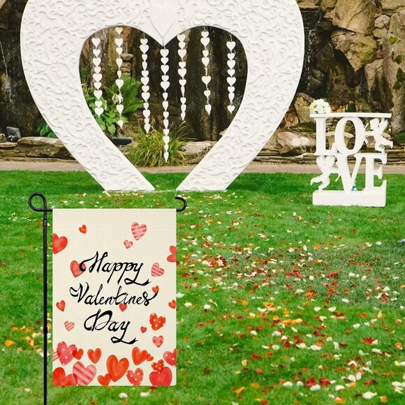 Valentines Day Garden Flag 12x18" Outside Double Sided Love Heart holiday - Picture 2 of 7
